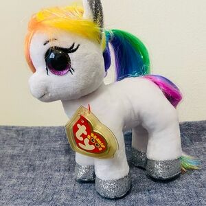 Ty Plush Unicorn Beanie Boos  “STARR” - White with Rainbow and Silver Accents